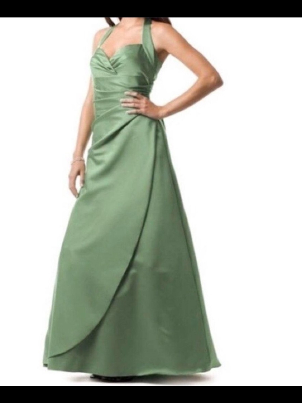 Womens Sz 12 David's Bridal Green Halter Satin Dress
